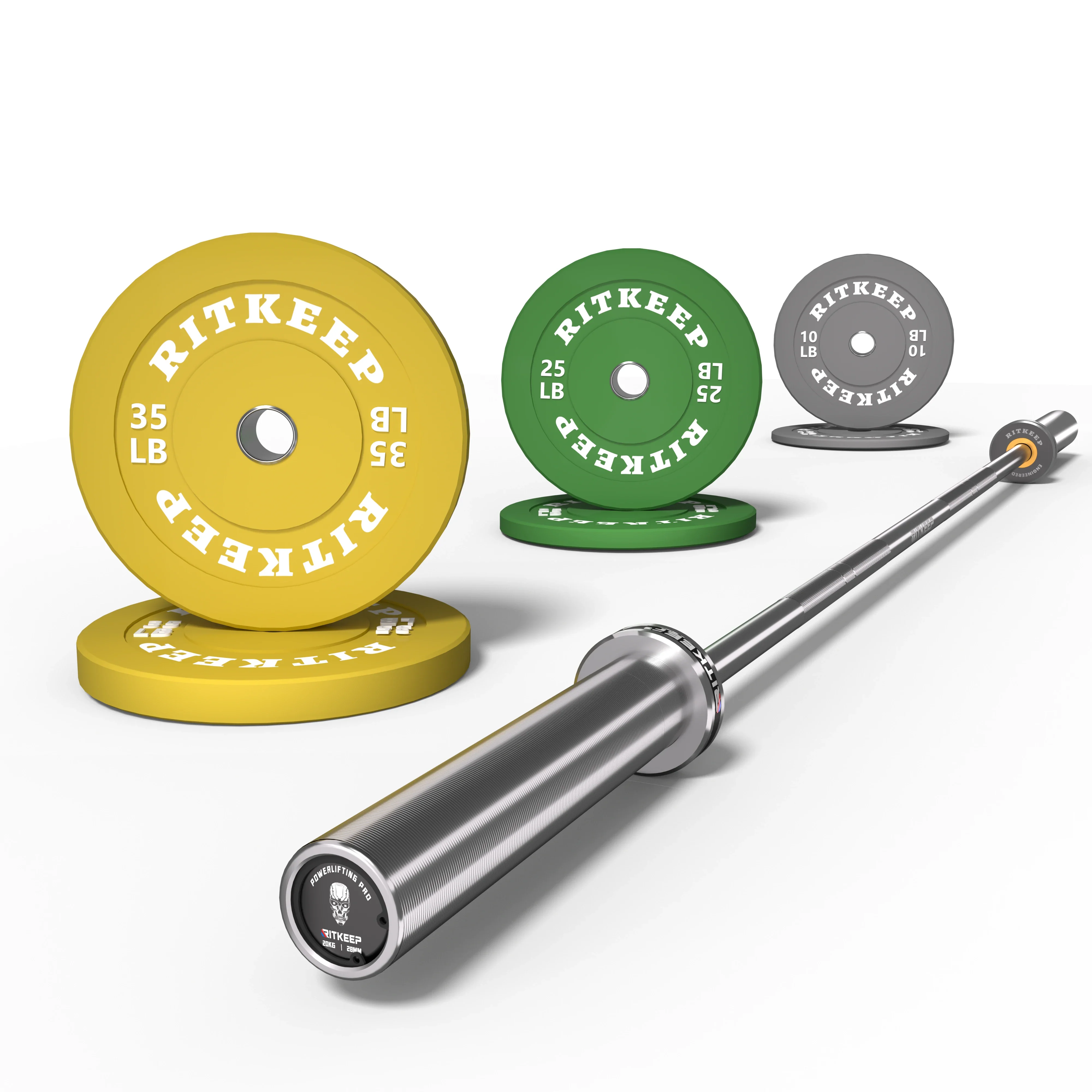 2" Colored Bumper Weight Plate Set & Olympic Barbell Package - Image 3
