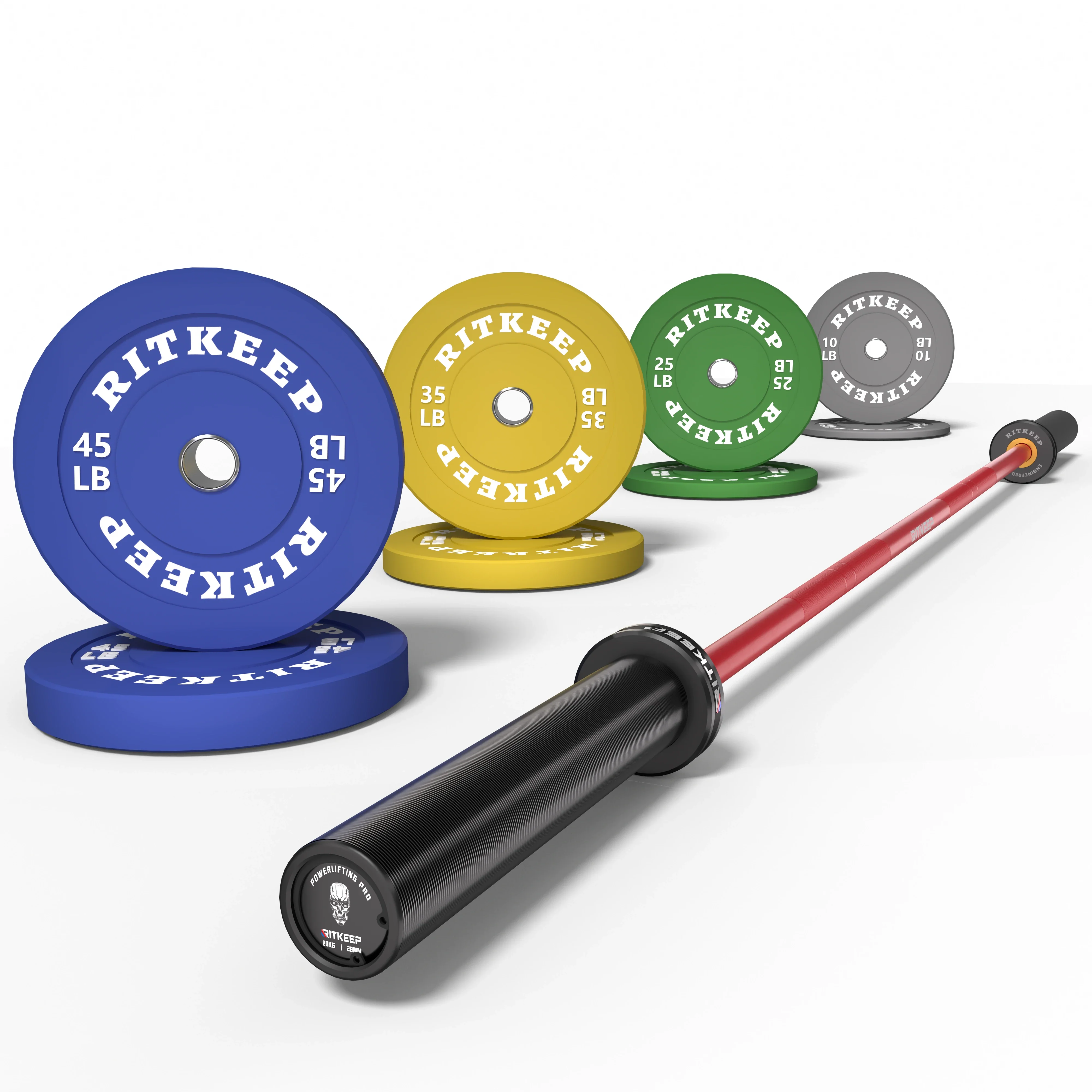 2" Colored Bumper Weight Plate Set & Olympic Barbell Package - Image 4
