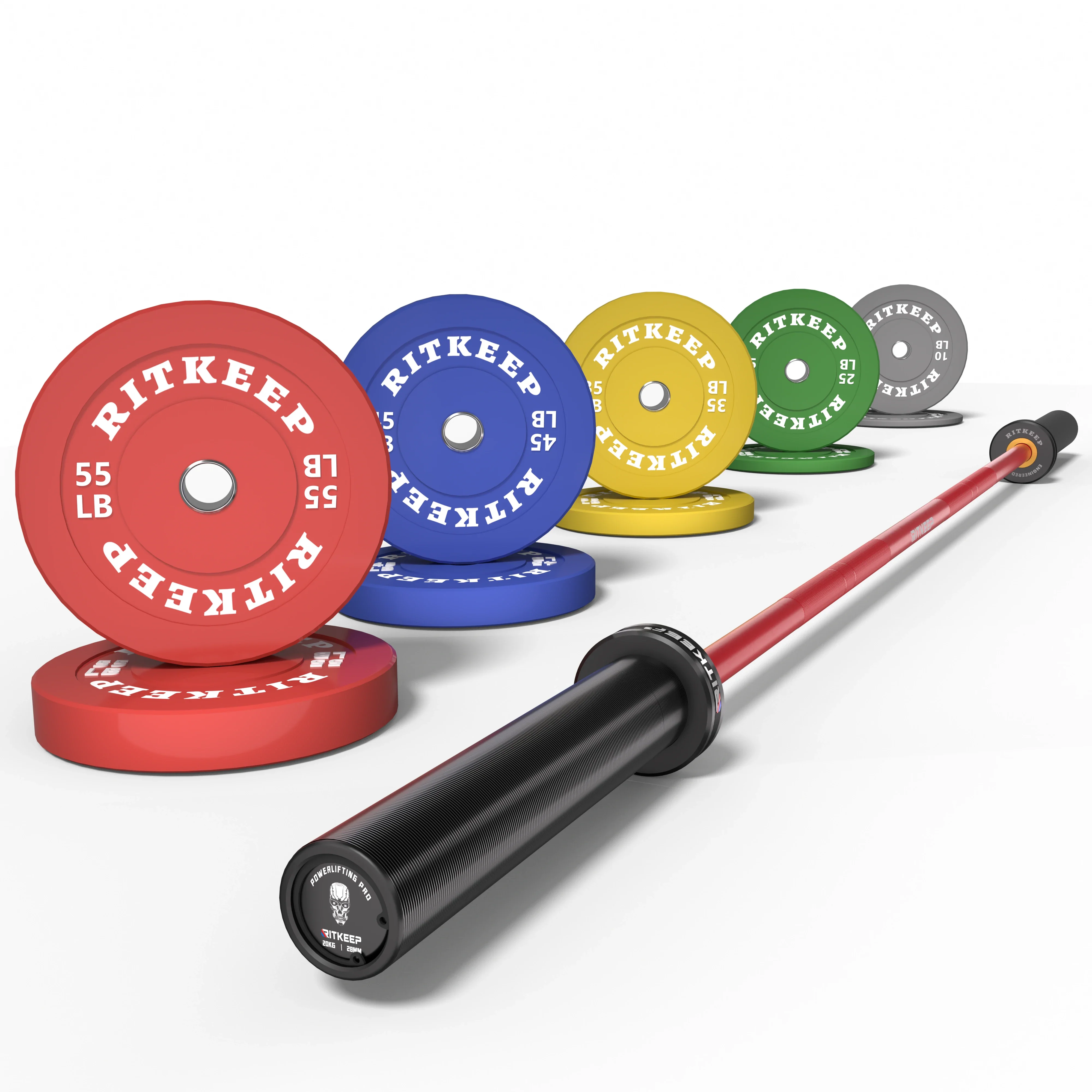 2" Colored Bumper Weight Plate Set & Olympic Barbell Package - Image 5
