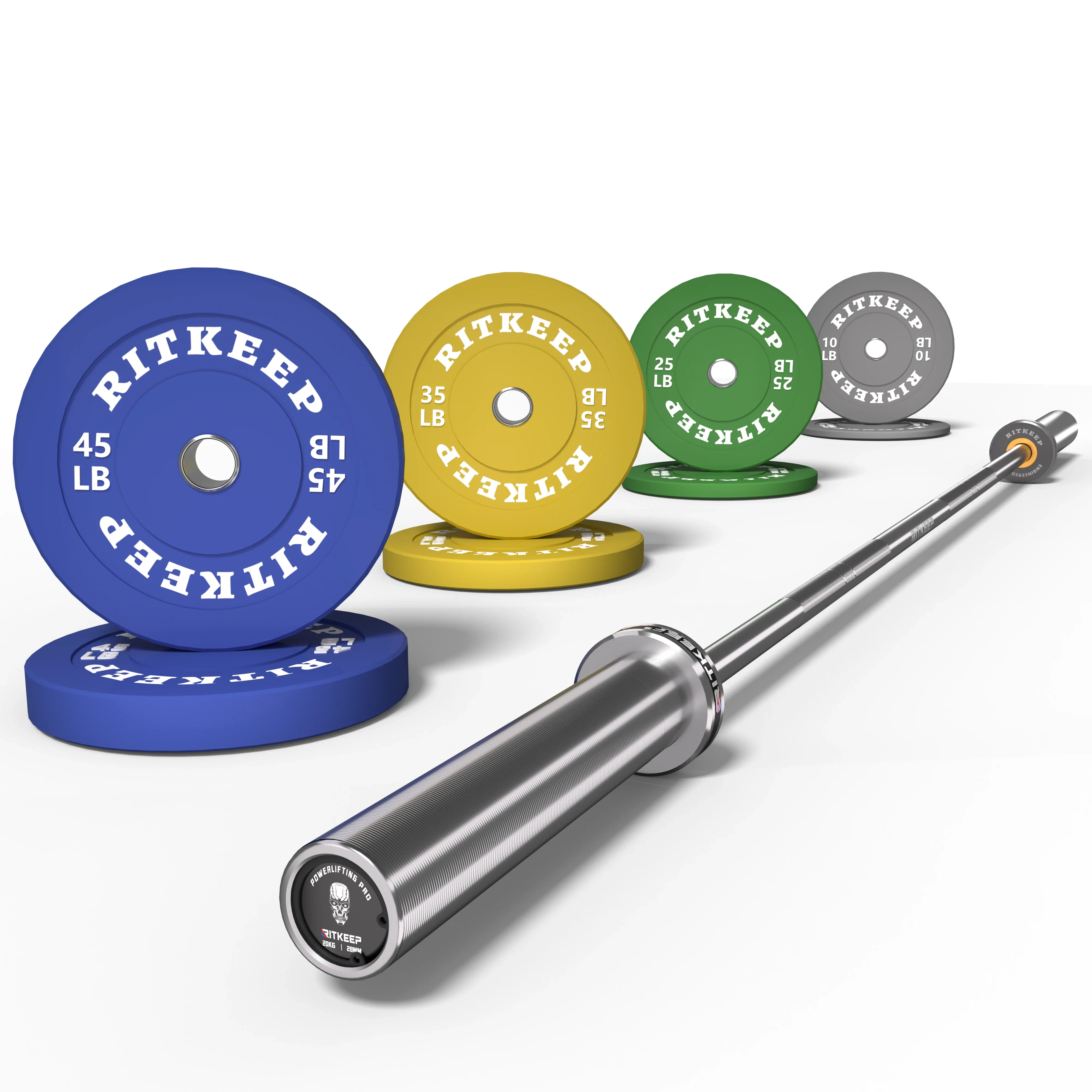 2" Colored Bumper Weight Plate Set & Olympic Barbell Package - Image 7