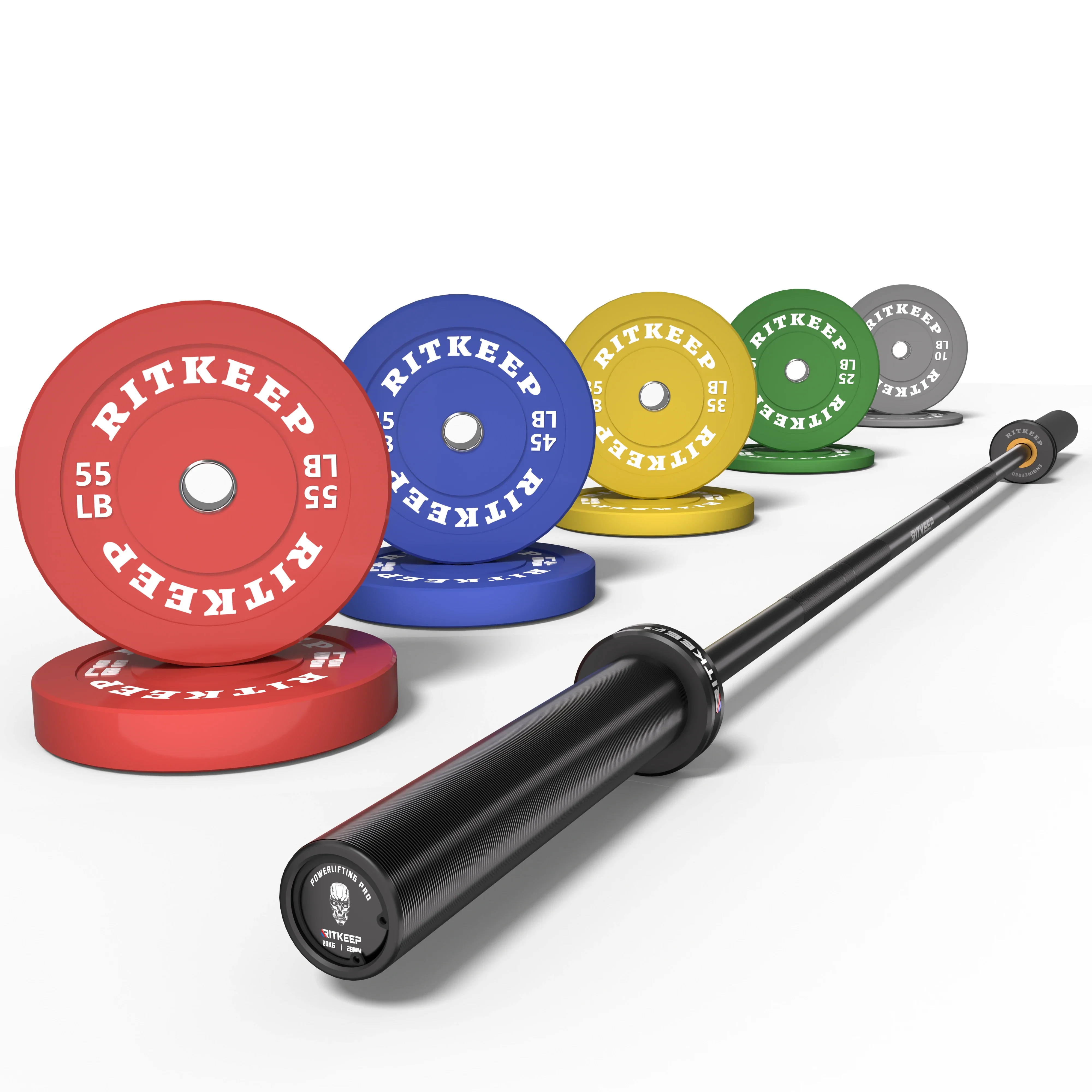 2" Colored Bumper Weight Plate Set & Olympic Barbell Package - Image 8