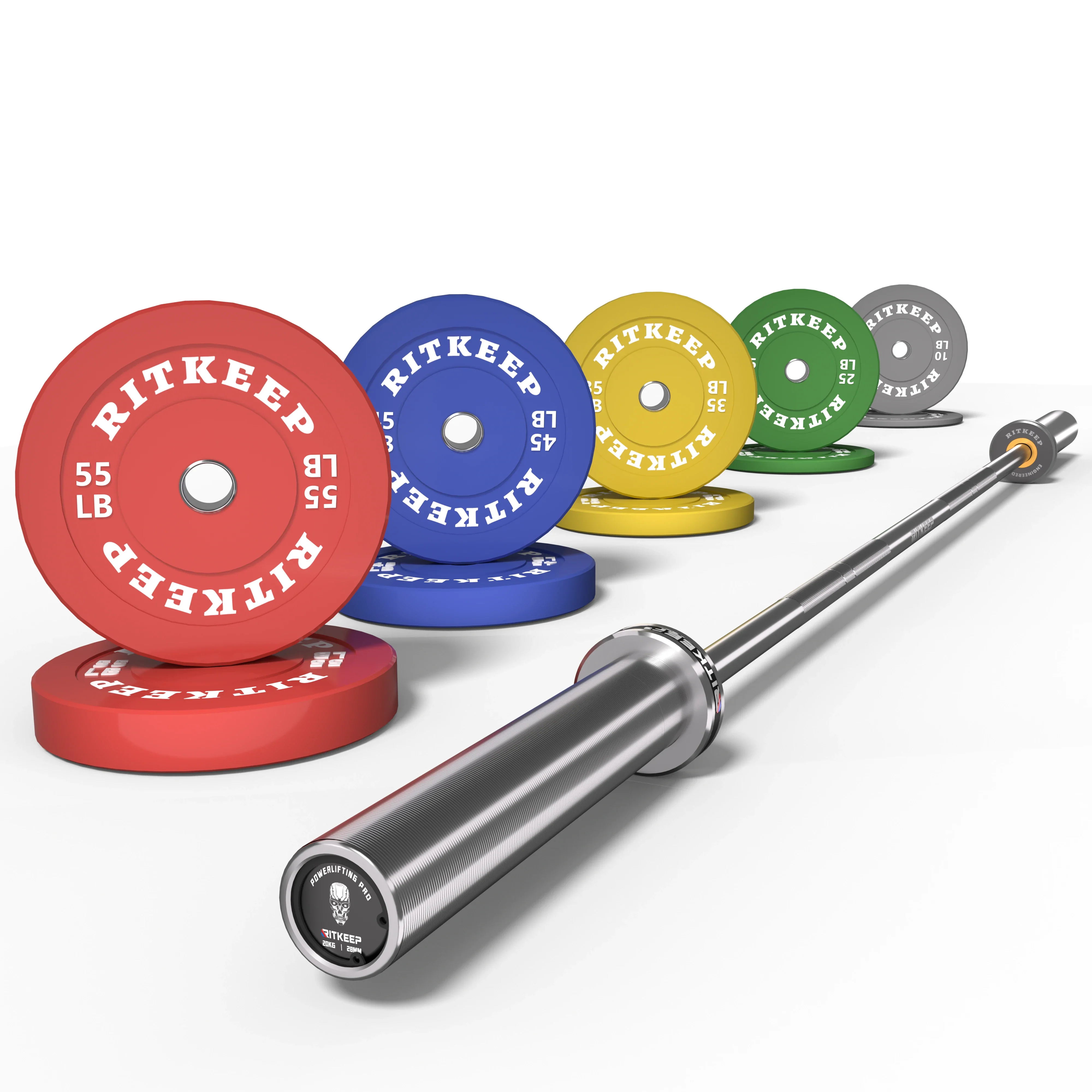 2" Colored Bumper Weight Plate Set & Olympic Barbell Package - Image 9