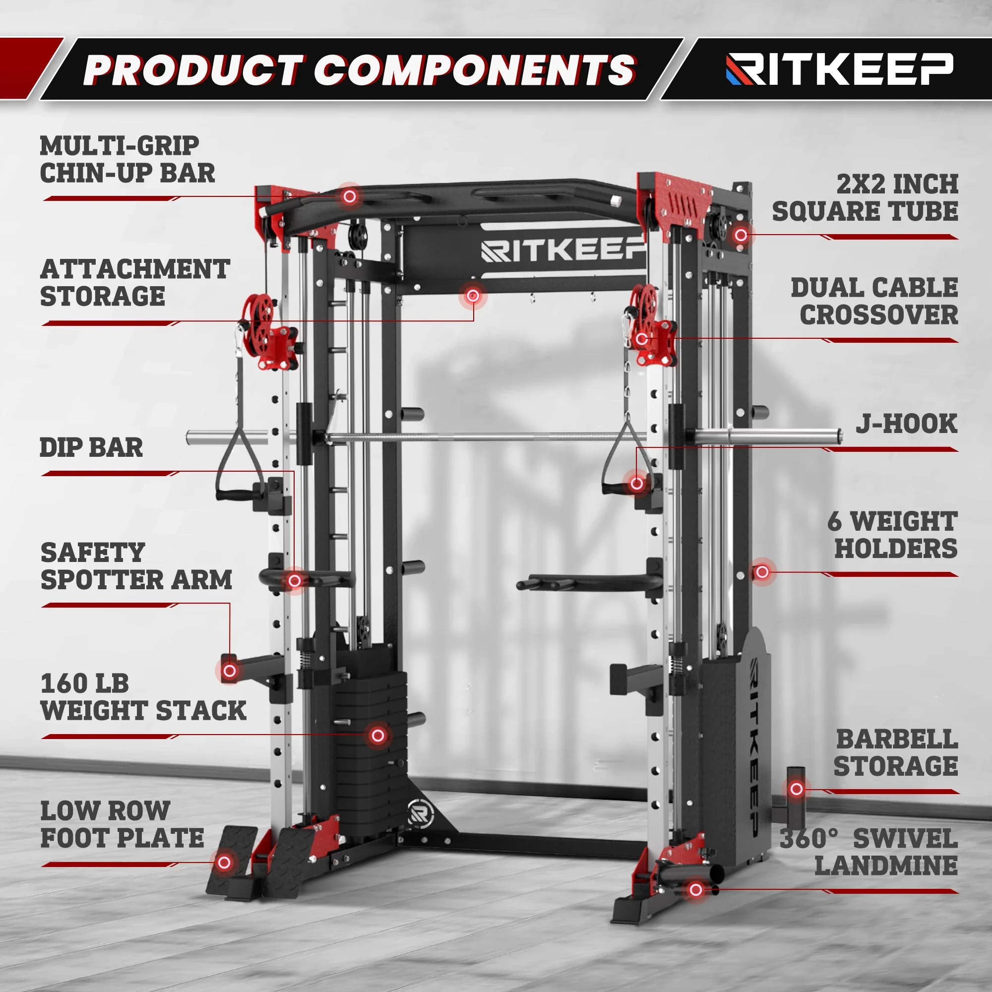 PMAX 5600 Home Gym Smith Machine - Integrated Weight System - Image 36