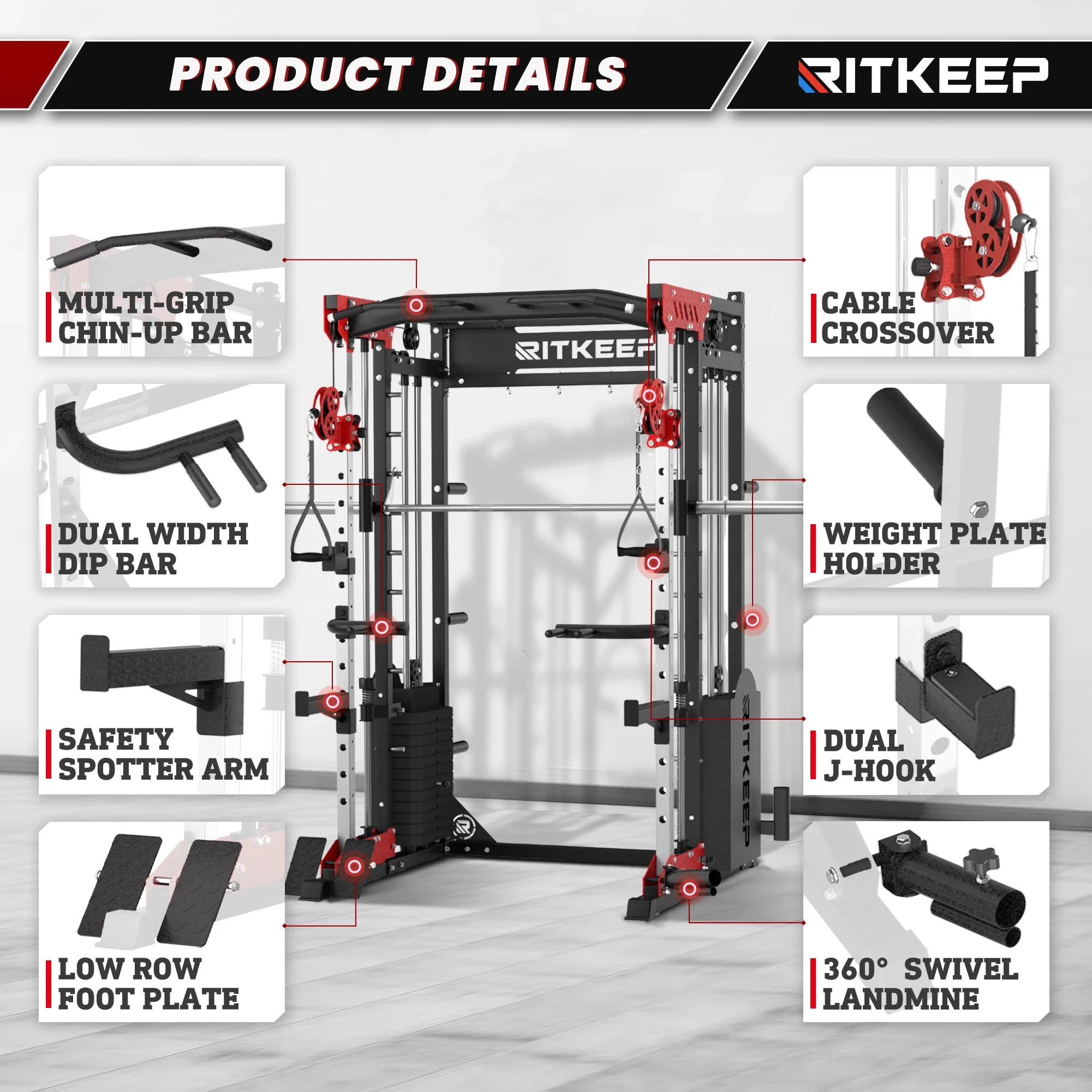 PMAX 5600 Home Gym Smith Machine - Integrated Weight System - Image 37