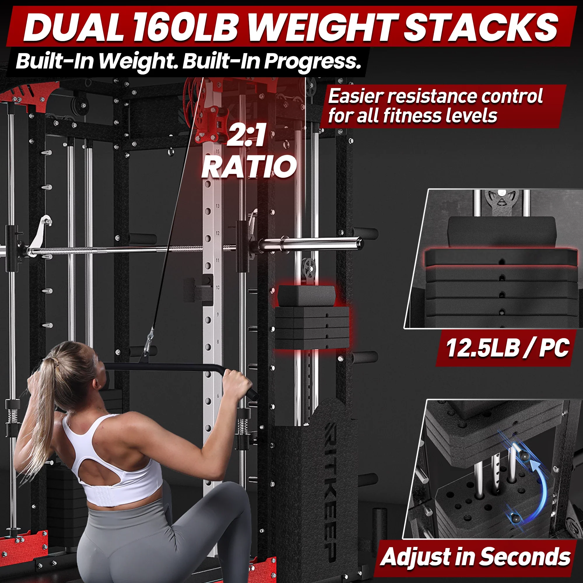 PMAX 5600 Home Gym Smith Machine - Integrated Weight System - Image 42