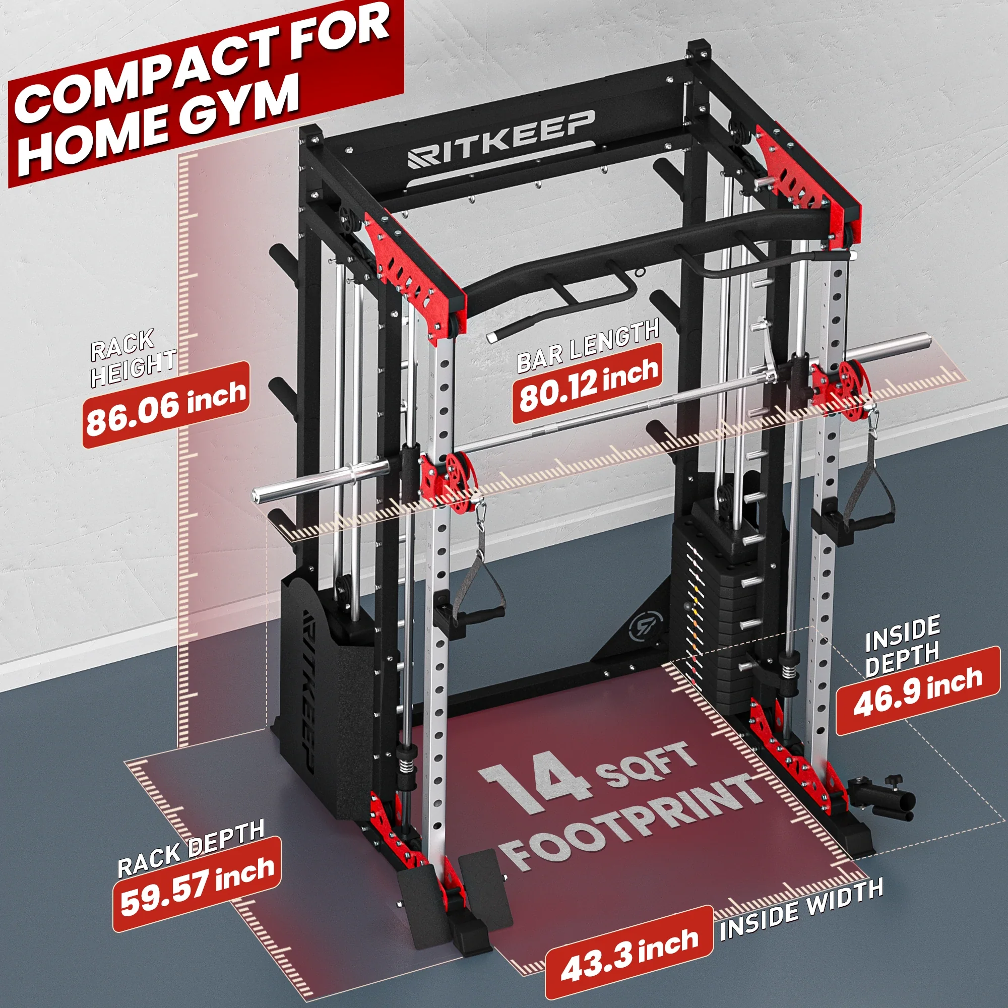 PMAX 5600 Home Gym Smith Machine - Integrated Weight System - Image 48