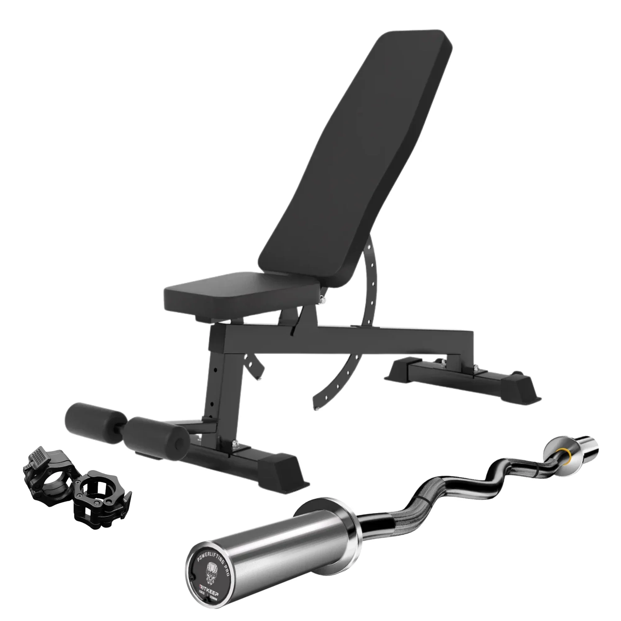 4ft Olympic EZ Curl Bar & Weight Bench Package - Image 3