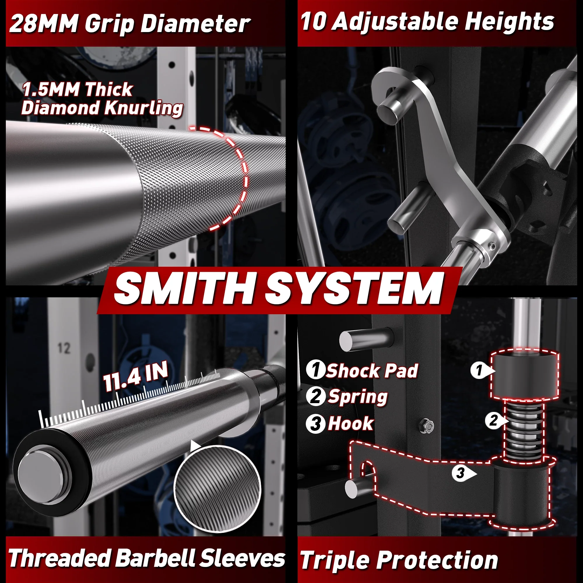 PMAX 5600 Home Gym Smith Machine - Integrated Weight System - Image 40