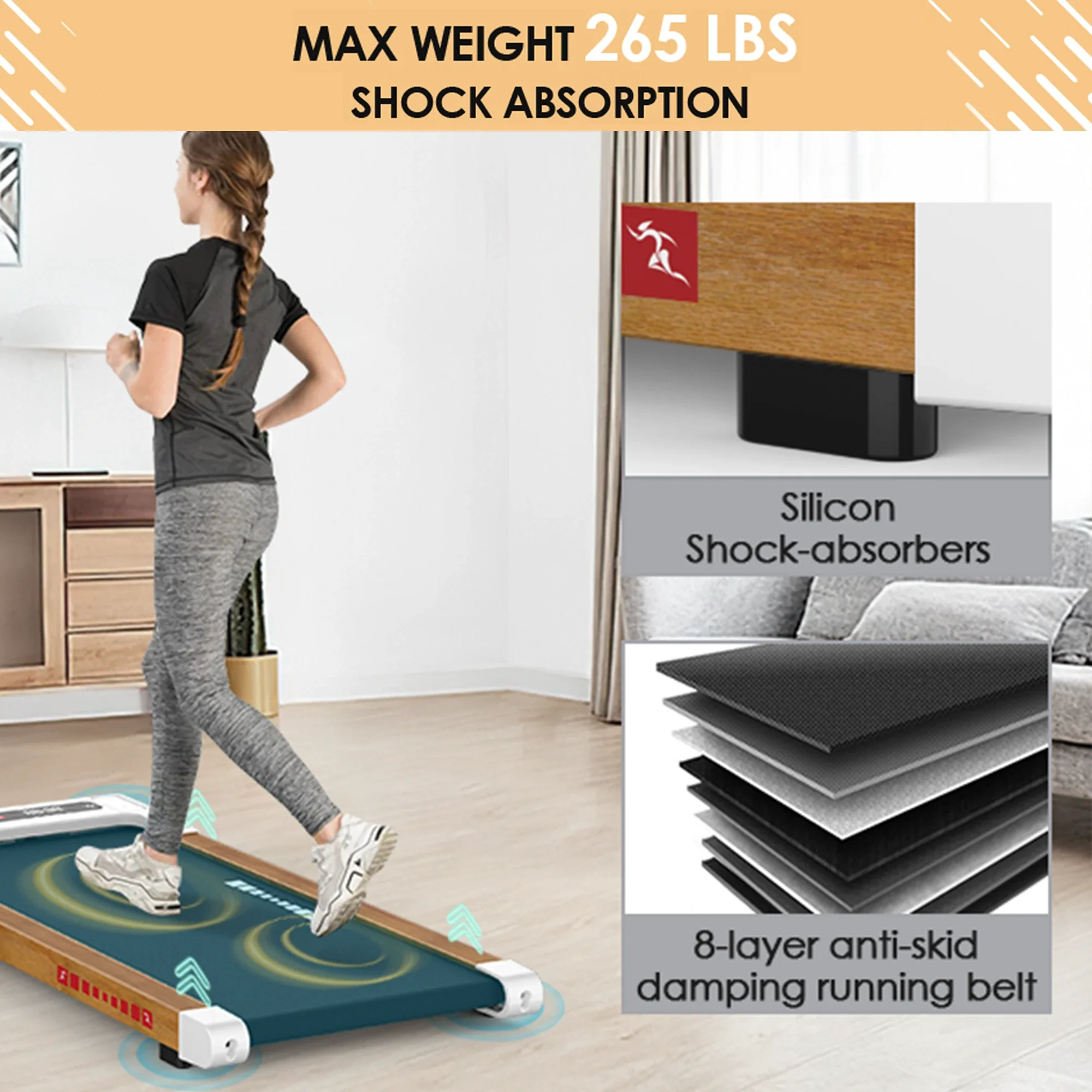 Q20 Walking Pad Treadmill for Home with Shock Absorbing & Remote Control - Image 9