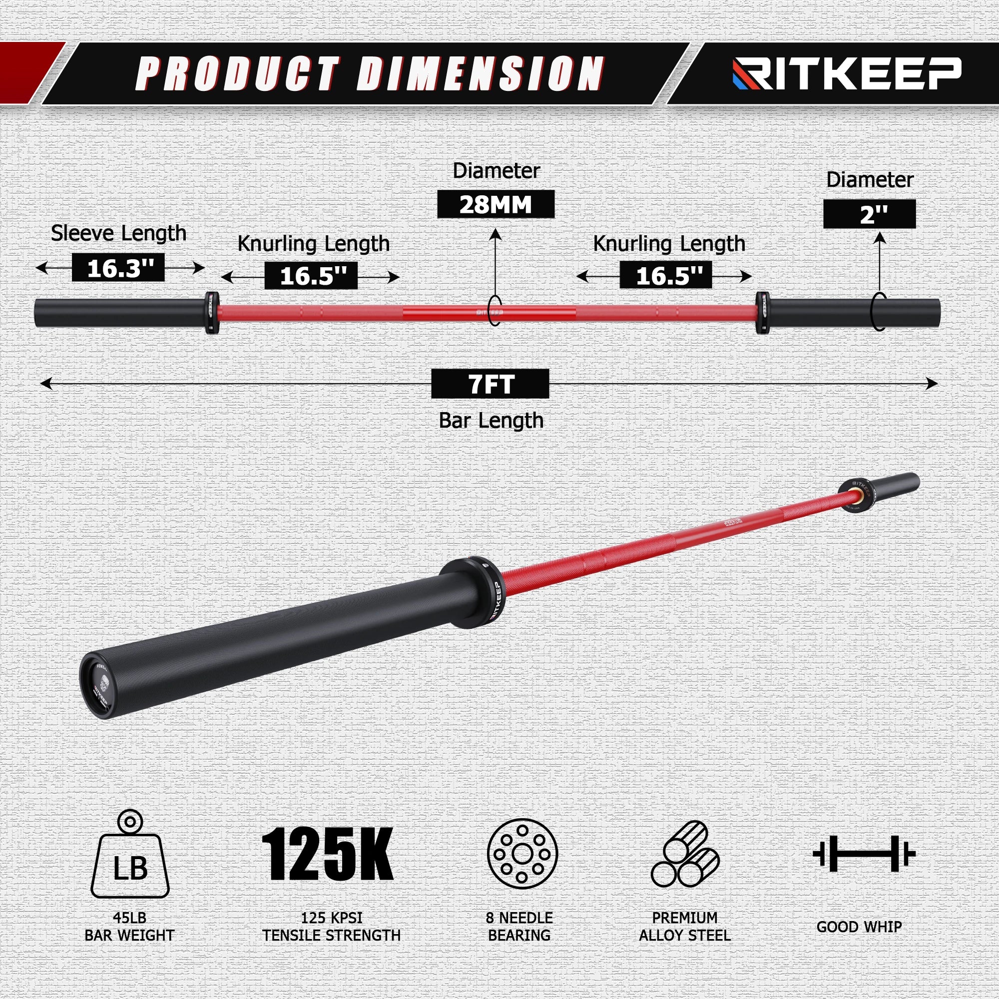 RitKeep 7ft Olympic Barbell Powerlifting Bar - Image 7