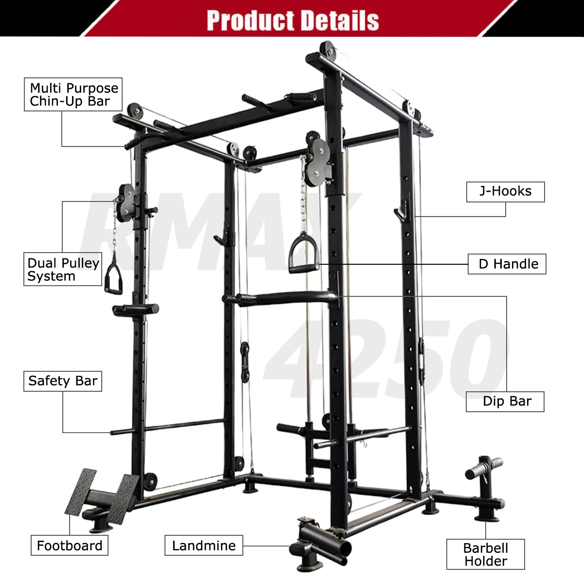 RMAX-4250 Heavy Duty Functional Adjustable Power Rack - Image 6